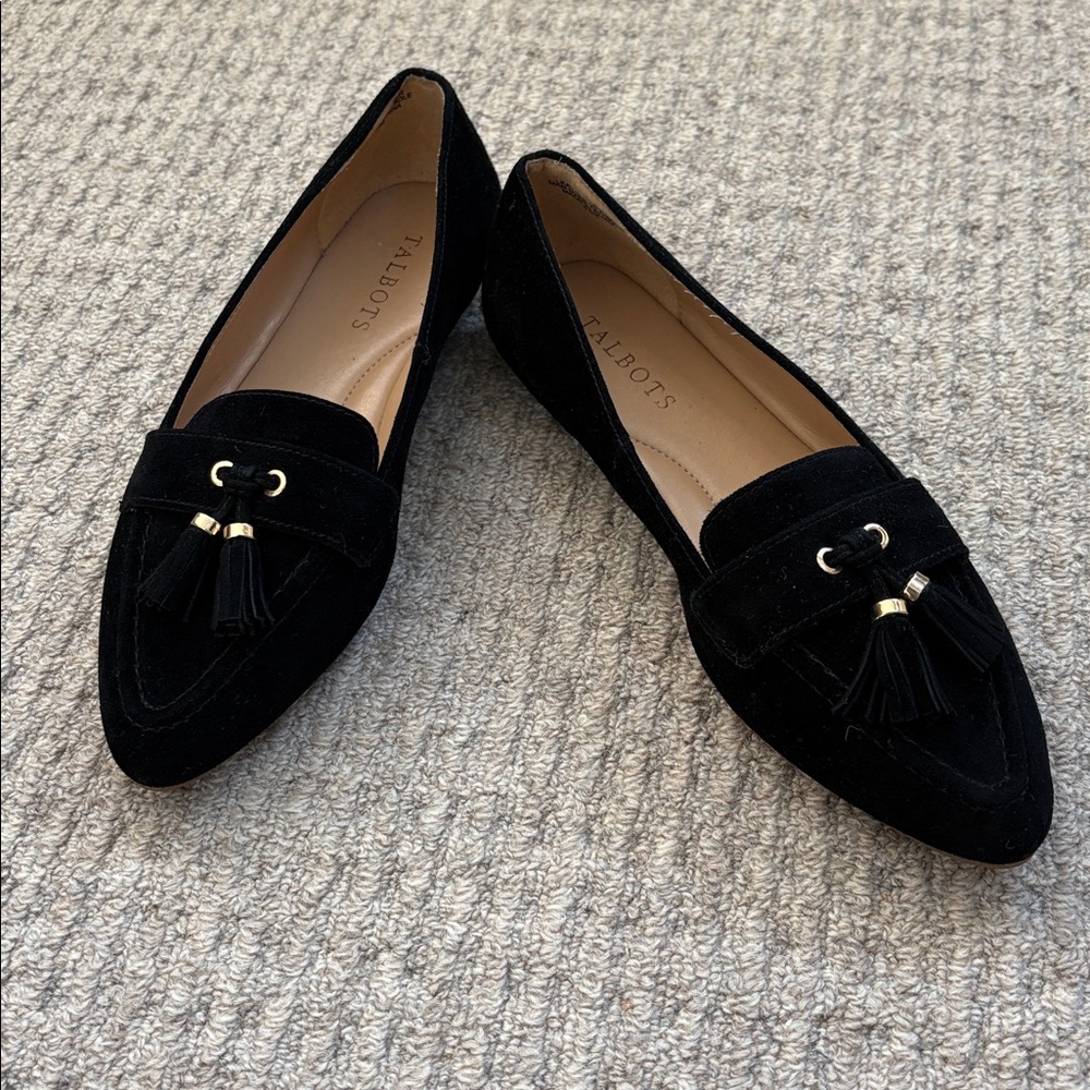 Talbots Francesca black suede tasseled loafer classic NWOT sz6.5